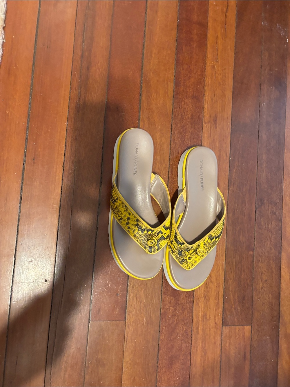 Donald J. Pliner Yellow Snake-Print Leather Sandals with Leather Footbed